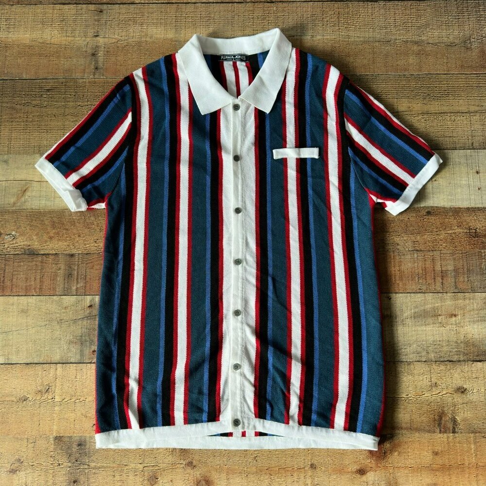 PJ Paul Jones Mens Striped Short Sleeve Button-Up Shirt - L